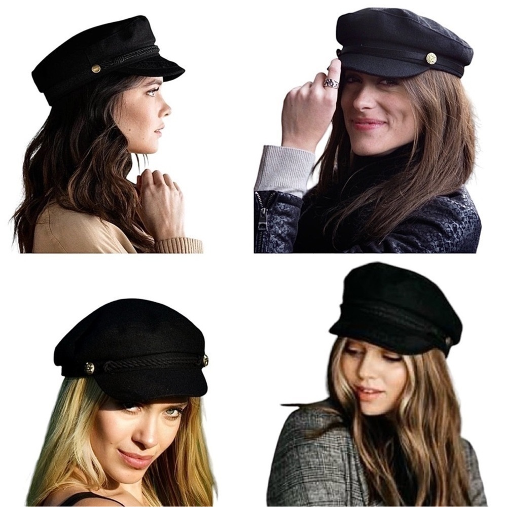 Black Soft Matte Newsboy Cap Rope Detail Baker Boy Sailer Hat New - Picture 12 of 13